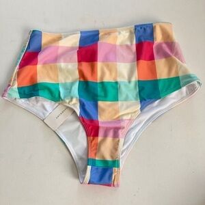 NWT Paper London Anthropologie Stephanie Checked Multi Color Bikini Bottoms